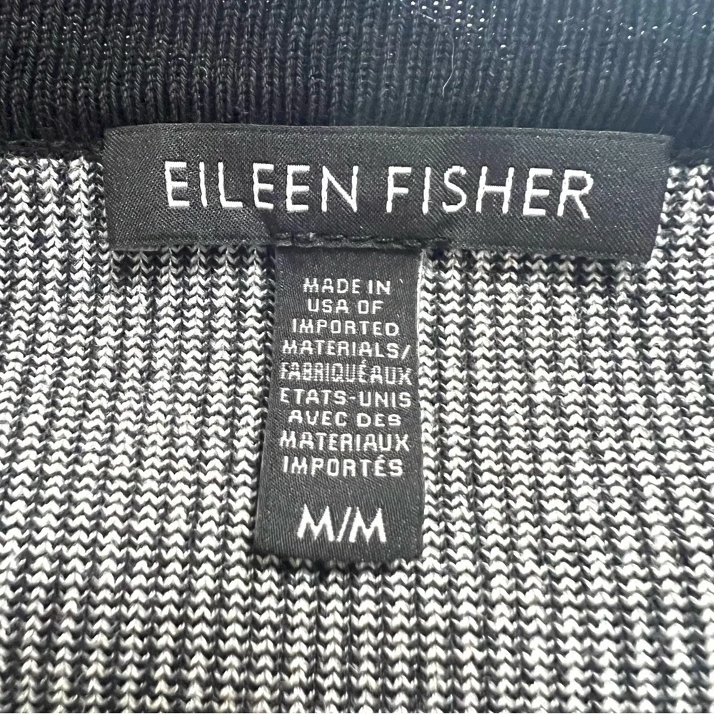 Eileen Fisher Black & White Mens Ringer Crew Neck Oversized Sweater Women Medium - Picture 10 of 10